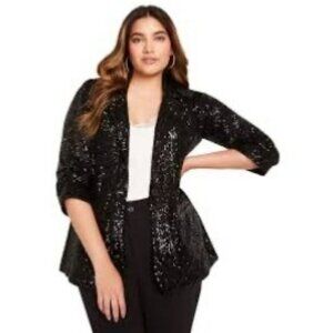 NWT Bagatelle Collection Black Sequin Open Front Blazer Jacket Lined Size M